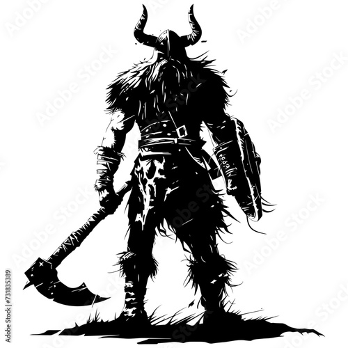 Silhouette viking warrior in mmorpg game black color only