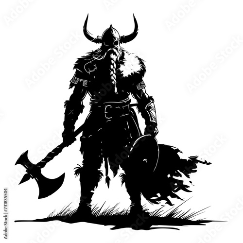 Silhouette viking warrior in mmorpg game black color only