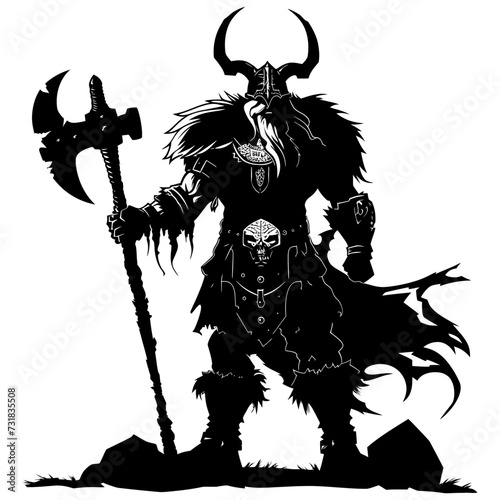 Silhouette viking warrior in mmorpg game black color only