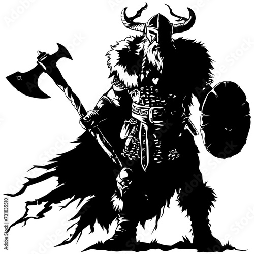 Silhouette viking warrior in mmorpg game black color only