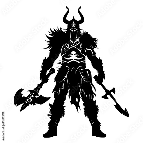 Silhouette viking warrior in mmorpg game black color only