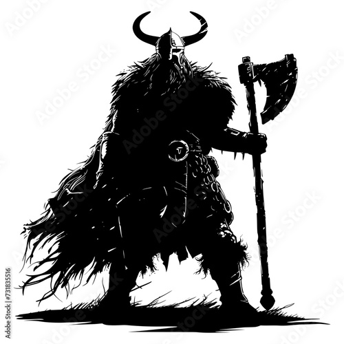 Silhouette viking warrior in mmorpg game black color only