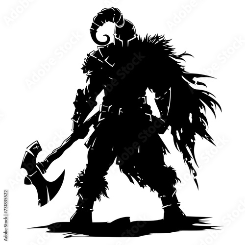 Silhouette viking warrior in mmorpg game black color only