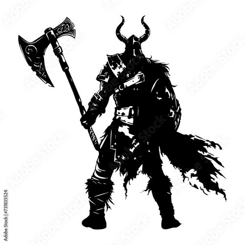 Silhouette viking warrior in mmorpg game black color only
