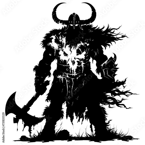 Silhouette viking warrior in mmorpg game black color only