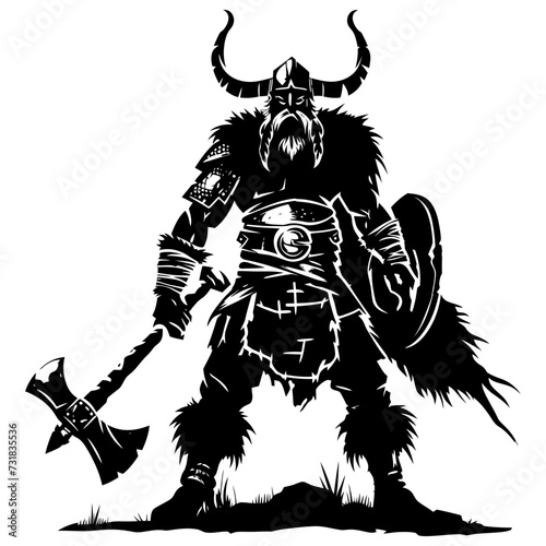 Silhouette viking warrior in mmorpg game black color only