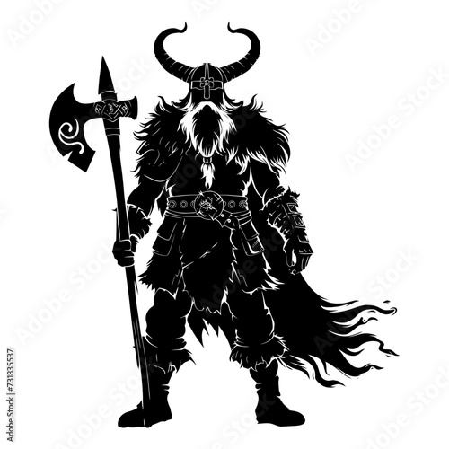 Silhouette viking warrior in mmorpg game black color only