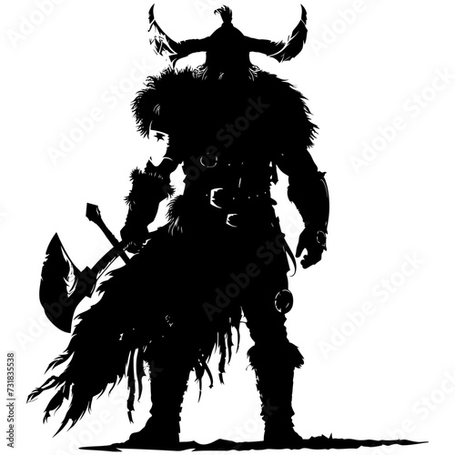 Silhouette viking warrior in mmorpg game black color only