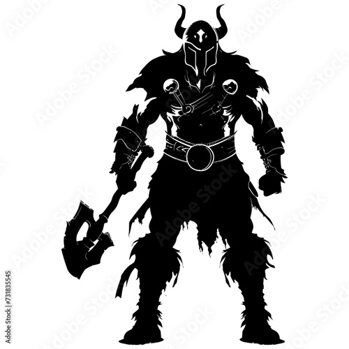 Silhouette viking warrior in mmorpg game black color only