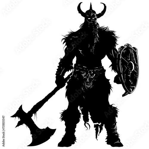 Silhouette viking warrior in mmorpg game black color only