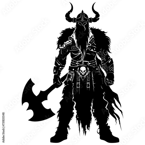 Silhouette viking warrior in mmorpg game black color only