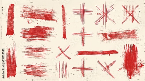 Hand-drawn red lines and strokes with a grunge feel. photo
