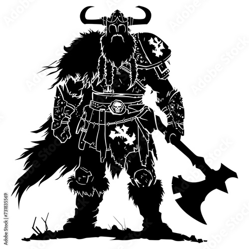 Silhouette viking warrior in mmorpg game black color only