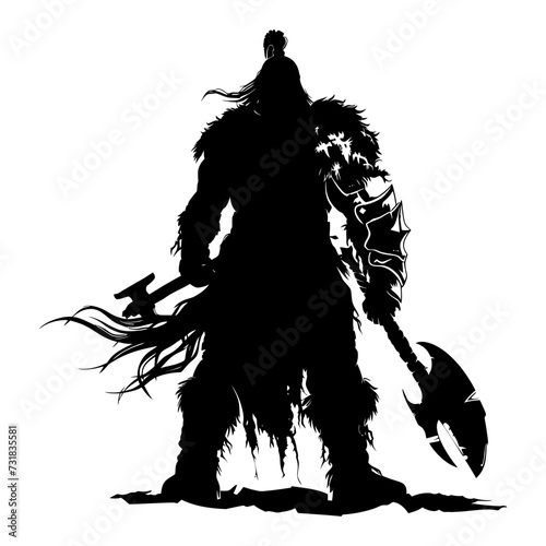 Silhouette viking warrior in mmorpg game black color only