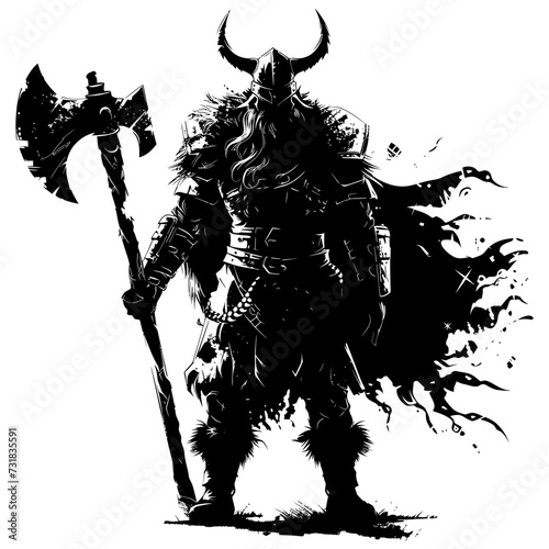 Silhouette viking warrior in mmorpg game black color only