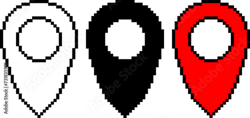 pixel art pin flat icon set