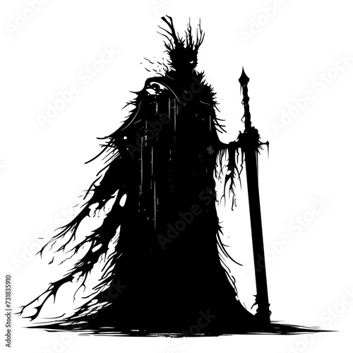 Silhouette undead king in mmorpg game black color only