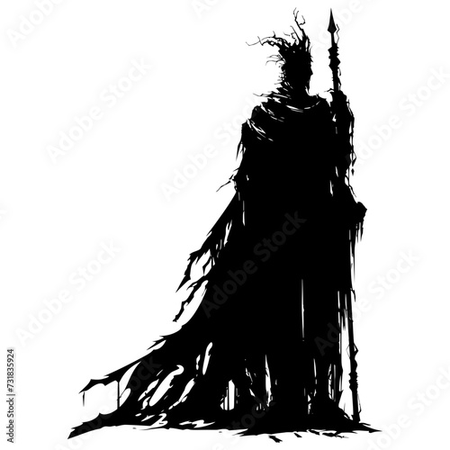 Silhouette undead king in mmorpg game black color only