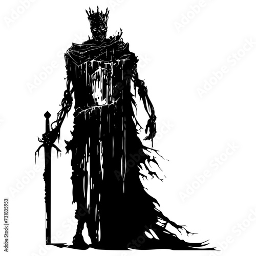 Silhouette undead king in mmorpg game black color only