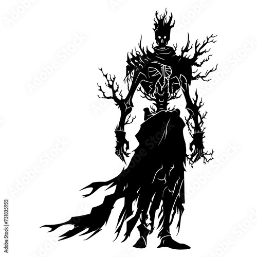 Silhouette undead king in mmorpg game black color only