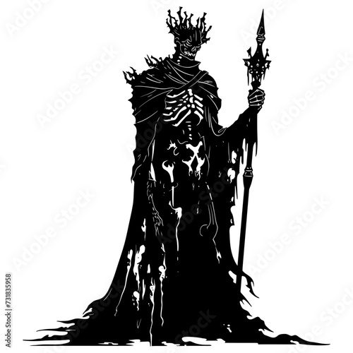 Silhouette undead king in mmorpg game black color only