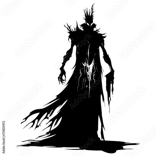 Silhouette undead king in mmorpg game black color only