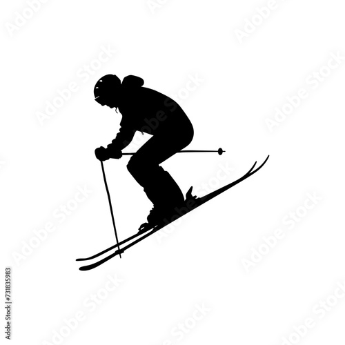 Silhouette ski jumps in the air black color only full body