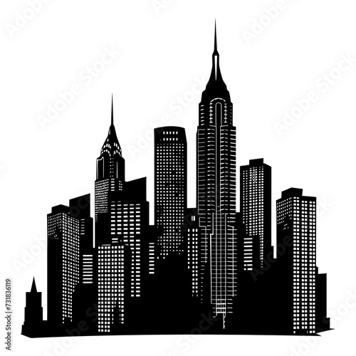 Silhouette skyscrapers black color only