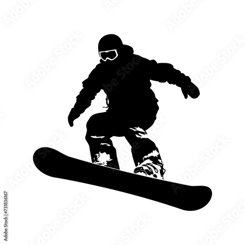 Silhouette snowboard jumps in the air black color only