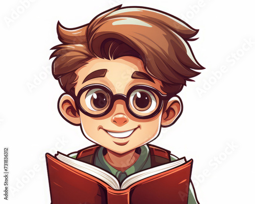 sticker of a schoolboy boy with a book. white background, isolate.