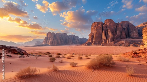 The arid landscape of Wadi Rum  known as the Valley of the Moon  in the southern region of Jordan.