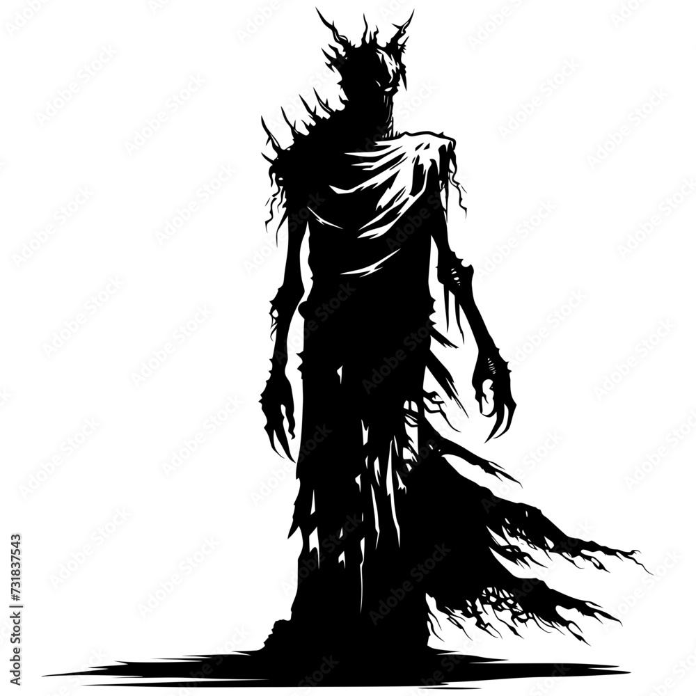 Silhouette undead king in mmorpg game black color only