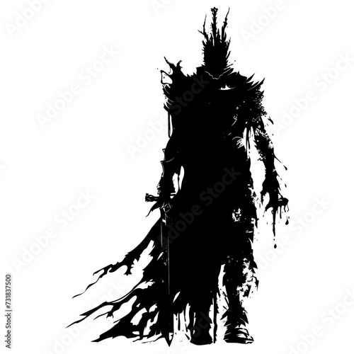 Silhouette undead king in mmorpg game black color only