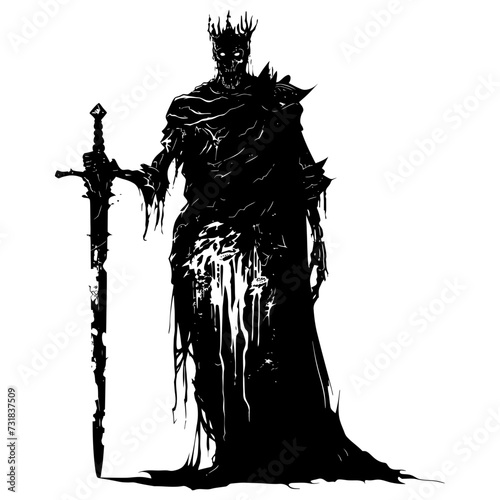 Silhouette undead king in mmorpg game black color only