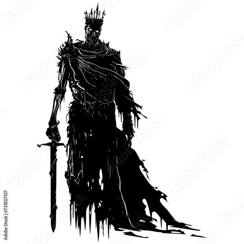 Silhouette undead king in mmorpg game black color only