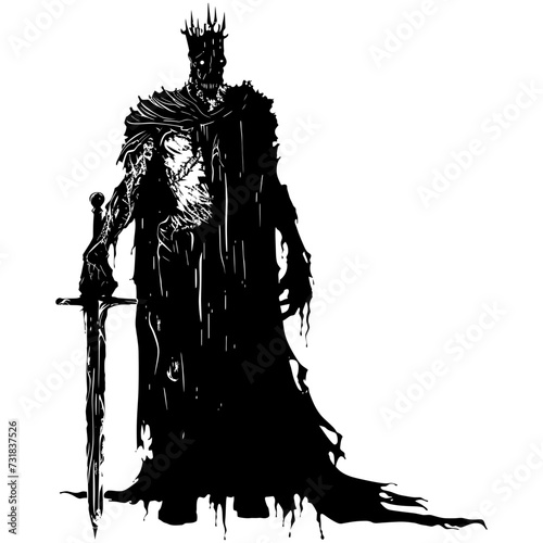 Silhouette undead king in mmorpg game black color only
