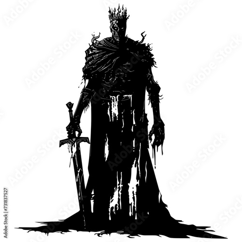 Silhouette undead king in mmorpg game black color only