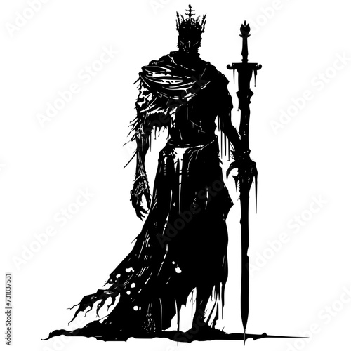 Silhouette undead king in mmorpg game black color only