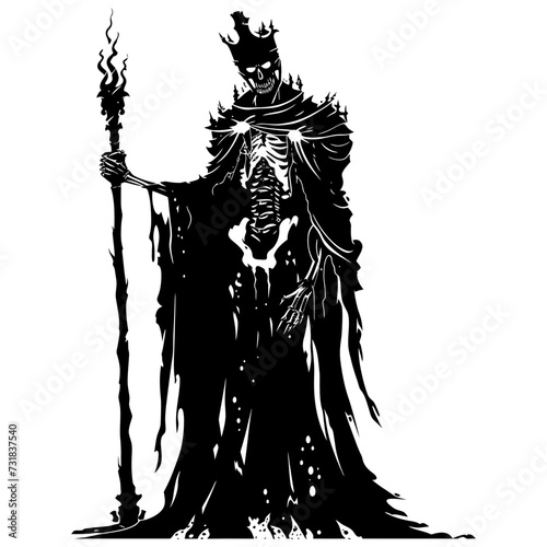 Silhouette undead king in mmorpg game black color only