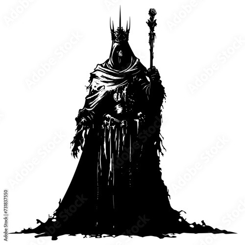 Silhouette undead king in mmorpg game black color only