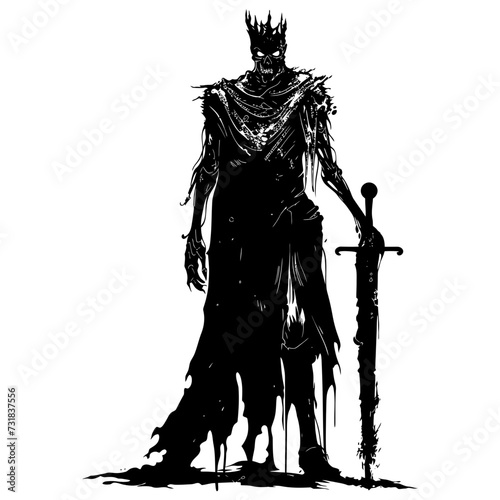 Silhouette undead king in mmorpg game black color only