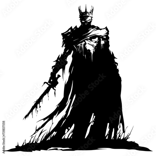 Silhouette undead king in mmorpg game black color only