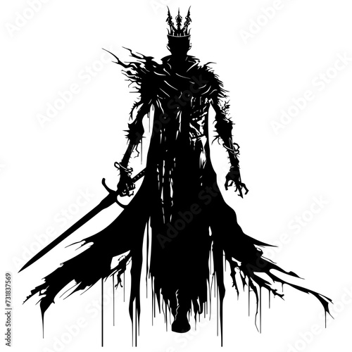 Silhouette undead king in mmorpg game black color only
