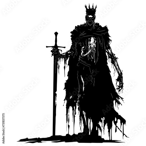 Silhouette undead king in mmorpg game black color only
