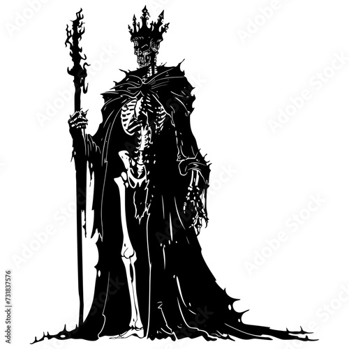 Silhouette undead king in mmorpg game black color only