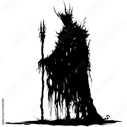 Silhouette undead king in mmorpg game black color only