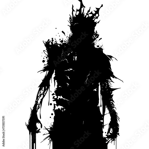 Silhouette undead king in mmorpg game black color only