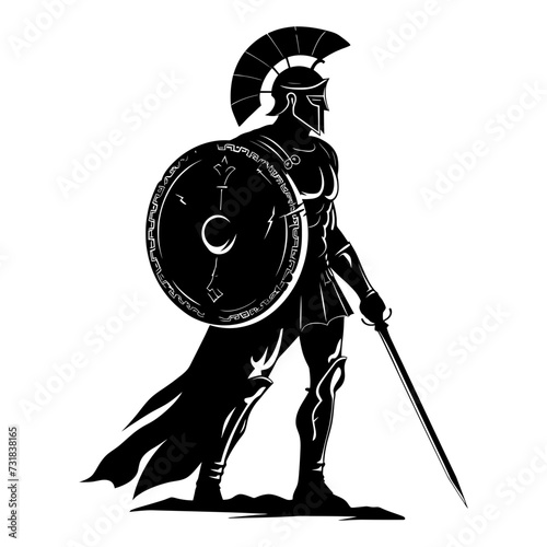 Silhouette Ancient Greek Warrior black color only