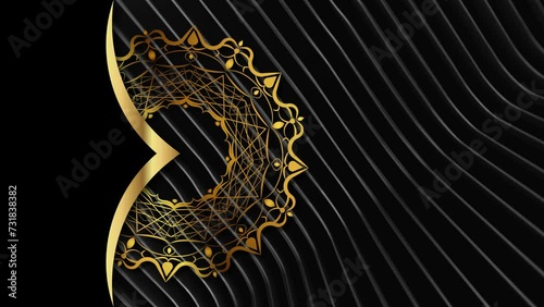 Animation of Luxury mandala background with gold frame in arabesque pattern Arabic style. Motion Graphics Video Mandala Rotating, golden particles elegant purple Background and copy space for you text