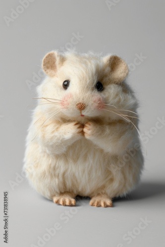 Cute beige hamster, baby, soft, children's toy, on a white background. © EvaMur